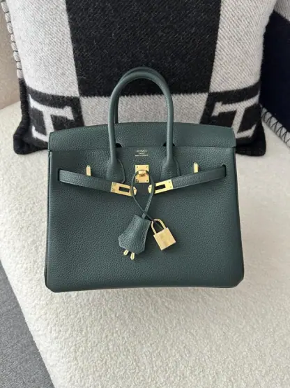 Replica Hermes Birkin 25cm 6O Vert cypres Handmade Hand Stitching Togo Gold #3516 - Image 7