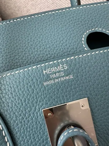 Replica Hermes Birkin 25cm D2 New Blue jean Handmade Hand Stitching Togo Sliver #3506 - Image 2