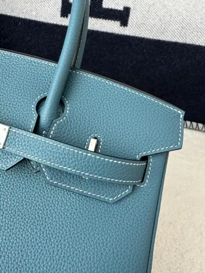 Replica Hermes Birkin 25cm D2 New Blue jean Handmade Hand Stitching Togo Sliver #3506 - Image 3