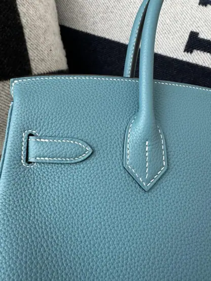 Replica Hermes Birkin 25cm D2 New Blue jean Handmade Hand Stitching Togo Sliver #3506 - Image 5
