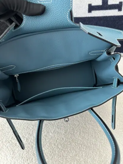 Replica Hermes Birkin D2 New Blue jean Handmade Hand Stitching togo Sliver #3531 - Image 5