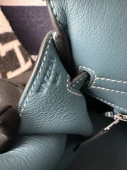 Replica Hermes Birkin 25cm D2 New Blue jean Handmade Hand Stitching Togo Sliver #3506 - Image 7