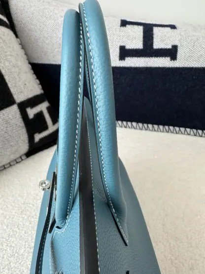 Replica Hermes Birkin 25cm D2 New Blue jean Handmade Hand Stitching Togo Sliver #3506 - Image 10