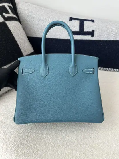 Replica Hermes Birkin 25cm D2 New Blue jean Handmade Hand Stitching Togo Sliver #3506 - Image 12