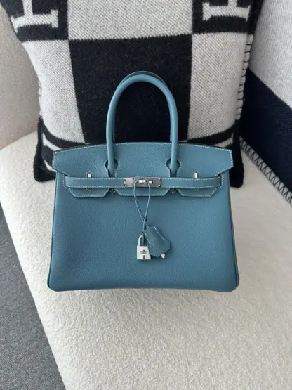 Replica Hermes Birkin D2 New Blue jean Handmade Hand Stitching togo Sliver #3531 - Image 13