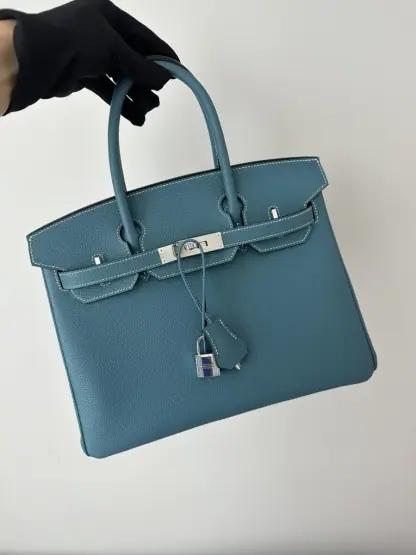 Replica Hermes Birkin 25cm D2 New Blue jean Handmade Hand Stitching Togo Sliver #3506 - Image 13
