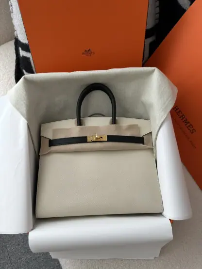 Replica Hermes Birkin 25cm CC10 Carie & CC89 Noir Handmade Hand Stitching Epsom #3504 - Image 13