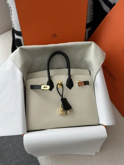 Replica Hermes Birkin 25cm CC10 Carie & CC89 Noir Handmade Hand Stitching Epsom #3504 - Image 14