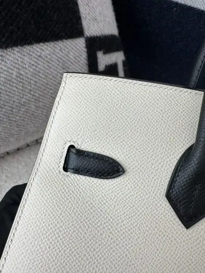 Replica Hermes Birkin 25cm CC10 Carie & CC89 Noir Handmade Hand Stitching Epsom #3504 - Image 6