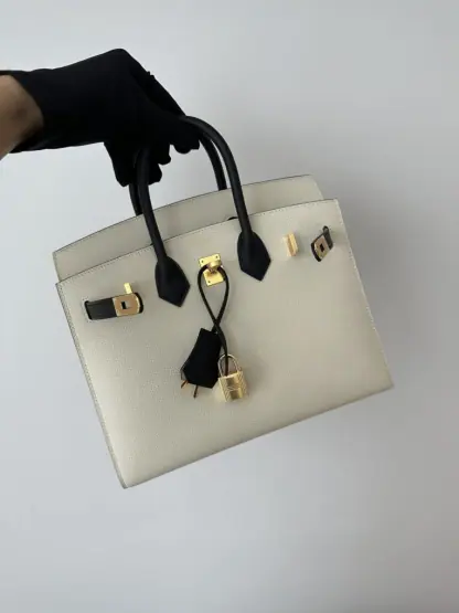 Replica Hermes Birkin 25cm CC10 Carie & CC89 Noir Handmade Hand Stitching Epsom #3504 - Image 11