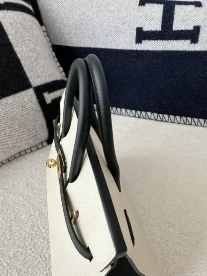 Replica Hermes Birkin 25cm CC10 Carie & CC89 Noir Handmade Hand Stitching Epsom #3504 - Image 8