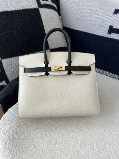 Replica Hermes Birkin 25cm CC10 Carie & CC89 Noir Handmade Hand Stitching Epsom #3504 - Image 15