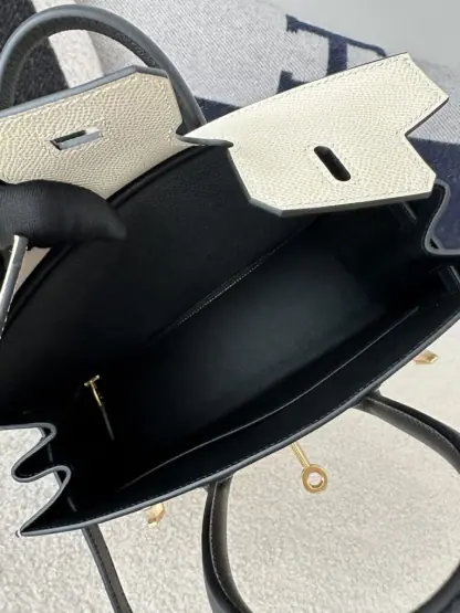 Replica Hermes Birkin 25cm CC10 Carie & CC89 Noir Handmade Hand Stitching Epsom #3504 - Image 4