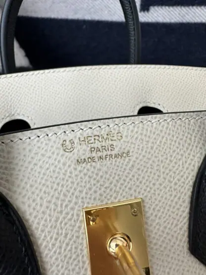 Replica Hermes Birkin 25cm CC10 Carie & CC89 Noir Handmade Hand Stitching Epsom #3504 - Image 5