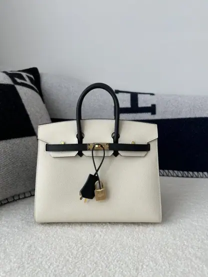 Replica Hermes Birkin 25cm CC10 Carie & CC89 Noir Handmade Hand Stitching Epsom #3504 - Image 12