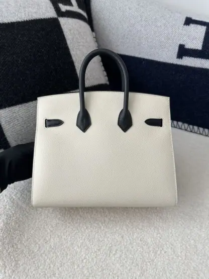 Replica Hermes Birkin 25cm CC10 Carie & CC89 Noir Handmade Hand Stitching Epsom #3504 - Image 10