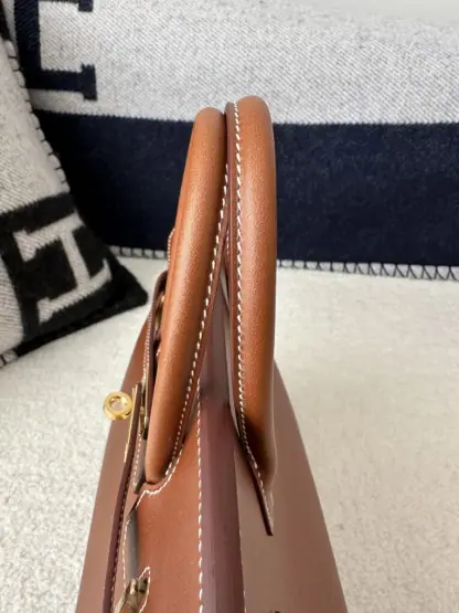 Replica Hermes Birkin 25cm CC34 Favue Handmade Hand Stitching Barenia natural Gold Hardware #3503 - Image 9