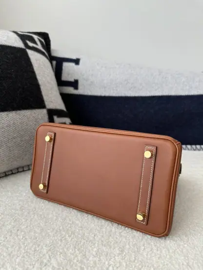 Replica Hermes Birkin 25cm CC34 Favue Handmade Hand Stitching Barenia natural Gold Hardware #3503 - Image 6