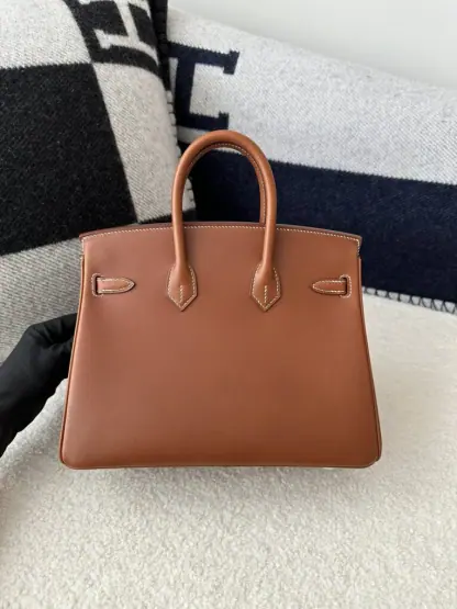 Replica Hermes Birkin 25cm CC34 Favue Handmade Hand Stitching Barenia natural Gold Hardware #3503 - Image 12