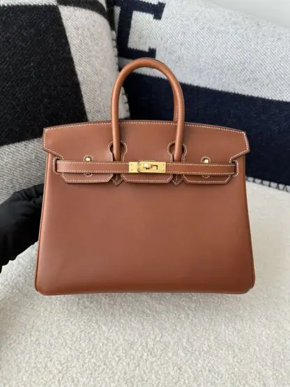 Replica Hermes Birkin 25cm CC34 Favue Handmade Hand Stitching Barenia natural Gold Hardware #3503