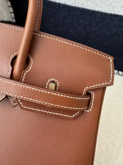 Replica Hermes Birkin 25cm CC34 Favue Handmade Hand Stitching Barenia natural Gold Hardware #3503 - Image 13