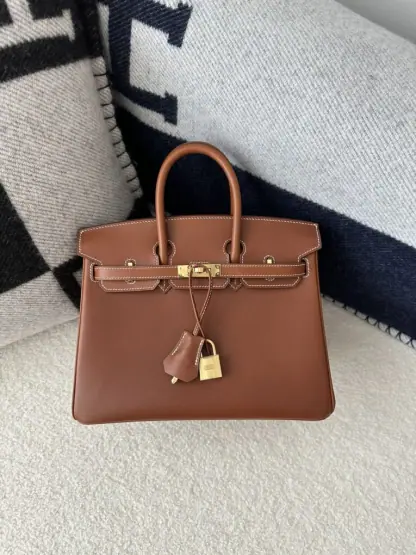 Replica Hermes Birkin 25cm CC34 Favue Handmade Hand Stitching Barenia natural Gold Hardware #3503 - Image 16