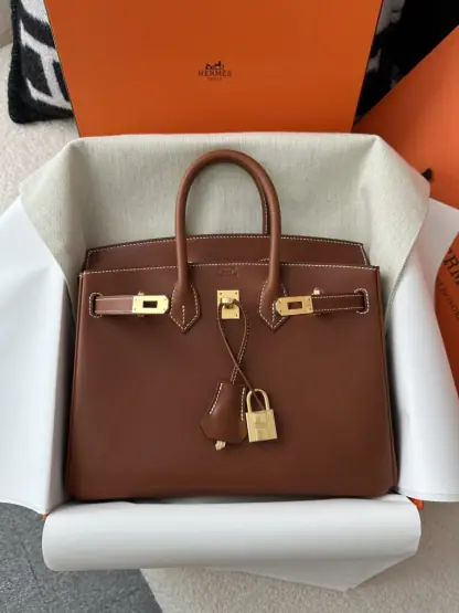 Replica Hermes Birkin 25cm CC34 Favue Handmade Hand Stitching Barenia natural Gold Hardware #3503 - Image 14