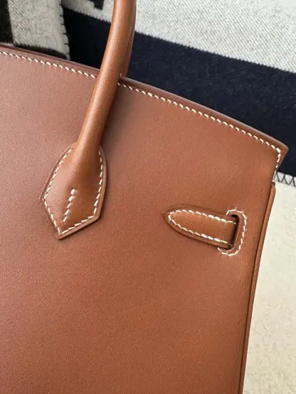 Replica Hermes Birkin 25cm CC34 Favue Handmade Hand Stitching Barenia natural Gold Hardware #3503 - Image 11