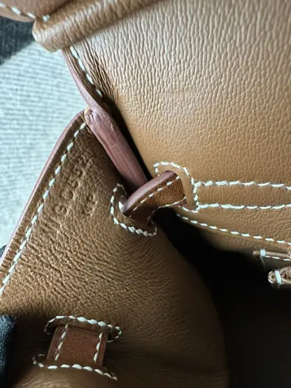 Replica Hermes Birkin 25cm CC34 Favue Handmade Hand Stitching Barenia natural Gold Hardware #3503 - Image 2