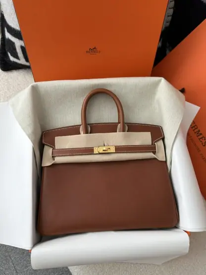 Replica Hermes Birkin 25cm CC34 Favue Handmade Hand Stitching Barenia natural Gold Hardware #3503 - Image 15