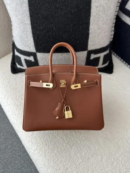 Replica Hermes Birkin 25cm CC34 Favue Handmade Hand Stitching Barenia natural Gold Hardware #3503 - Image 8