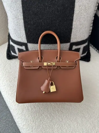 Replica Hermes Birkin 25cm CC34 Favue Handmade Hand Stitching Barenia natural Gold Hardware #3503 - Image 17