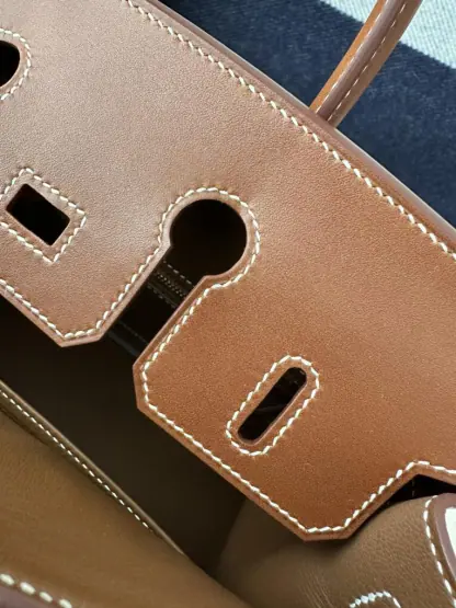 Replica Hermes Birkin 25cm CC34 Favue Handmade Hand Stitching Barenia natural Gold Hardware #3503 - Image 3
