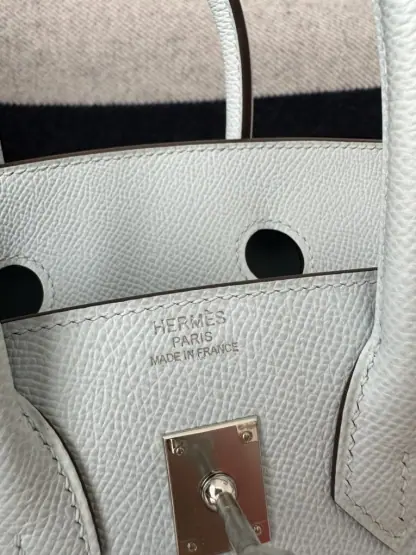 Replica Hermes Birkin 25cm T0 Blue brume Handmade Hand Stitching Epsom Leather Sliver Hardware #3502 - Image 2