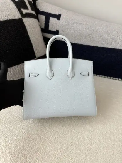 Replica Hermes Birkin 25cm T0 Blue brume Handmade Hand Stitching Epsom Leather Sliver Hardware #3502 - Image 6