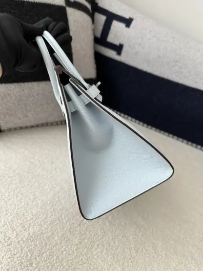 Replica Hermes Birkin 25cm T0 Blue brume Handmade Hand Stitching Epsom Leather Sliver Hardware #3502 - Image 7