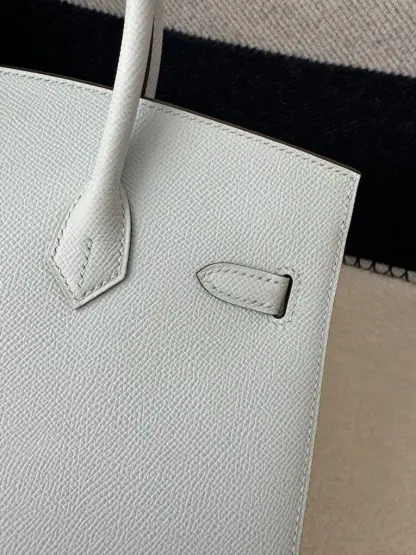 Replica Hermes Birkin 25cm T0 Blue brume Handmade Hand Stitching Epsom Leather Sliver Hardware #3502 - Image 5
