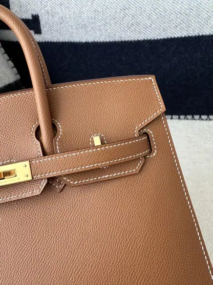 Replica Hermes Birkin 25cm CC37 Gold Handmade Hand Stitching Epsom Leather Gold Hardware #3501 - Image 9