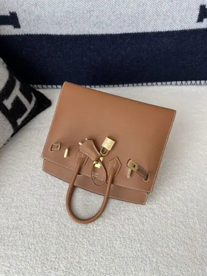 Replica Hermes Birkin 25cm CC37 Gold Handmade Hand Stitching Epsom Leather Gold Hardware #3501 - Image 10