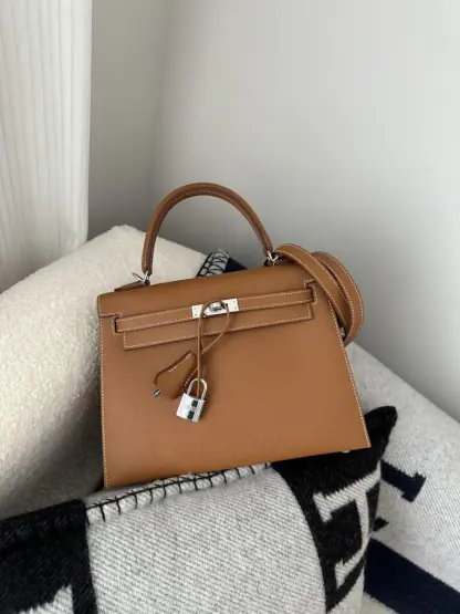 Replica Hermes Kelly 25 CK37 Gold Handmade Epsom Sliver #3537 - Image 17