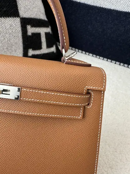 Replica Hermes Kelly 25 CK37 Gold Handmade Epsom Sliver #3537 - Image 9