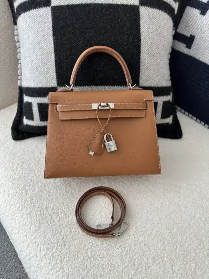 Replica Hermes Kelly 25 CK37 Gold Handmade Epsom Sliver #3537