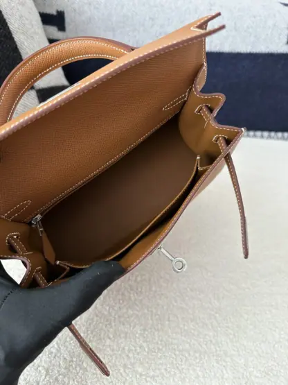 Replica Hermes Kelly 25 CK37 Gold Handmade Epsom Sliver #3537 - Image 6