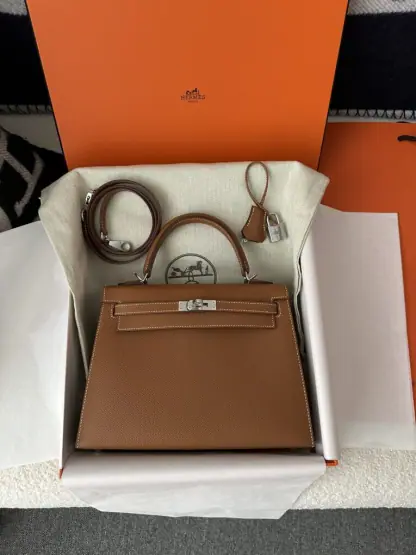 Replica Hermes Kelly 25 CK37 Gold Handmade Epsom Sliver #3537 - Image 16