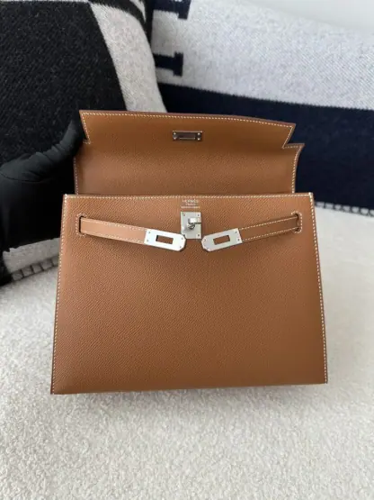 Replica Hermes Kelly 25 CK37 Gold Handmade Epsom Sliver #3537 - Image 7