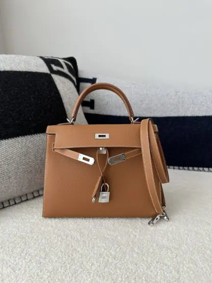 Replica Hermes Kelly 25 CK37 Gold Handmade Epsom Sliver #3537 - Image 8