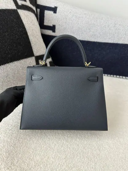 Replica Hermes Kelly 25 2Z Blue Niut Handmade Epsom Gold #3536 - Image 11