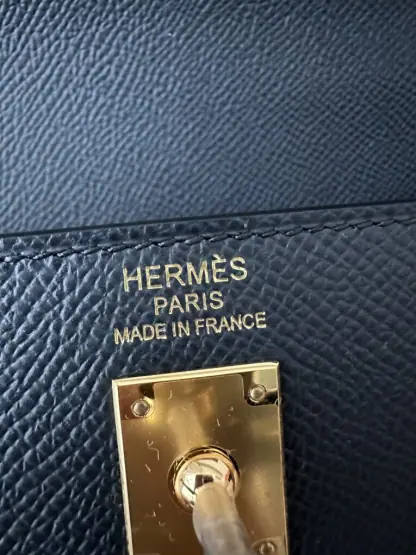 Replica Hermes Kelly 25 2Z Blue Niut Handmade Epsom Gold #3536 - Image 3