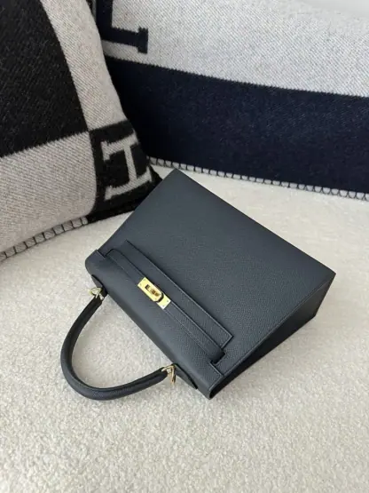 Replica Hermes Kelly 25 2Z Blue Niut Handmade Epsom Gold #3536 - Image 12
