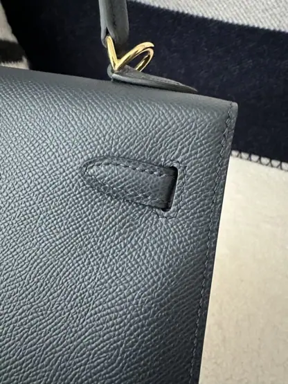 Replica Hermes Kelly 25 2Z Blue Niut Handmade Epsom Gold #3536 - Image 9